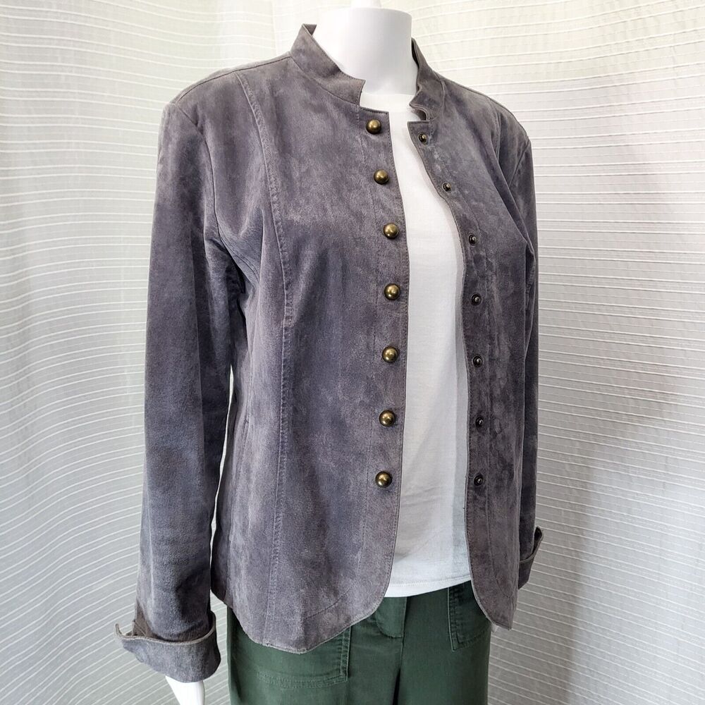 Ami Short Suede Jacket W/ Brass Toned Snaps Gray Women's M/L